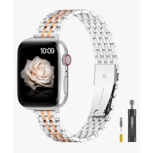 for Apple Watch Band   38mm 40mm 41mm Series 9 8 7 6 5 4 3 2 1 SE SE2 Women and Men,Classic Stainless Steel Metal Watchband for iWatch Bands,Pretty Shiny Look,  Shiny Silver Rose Gold