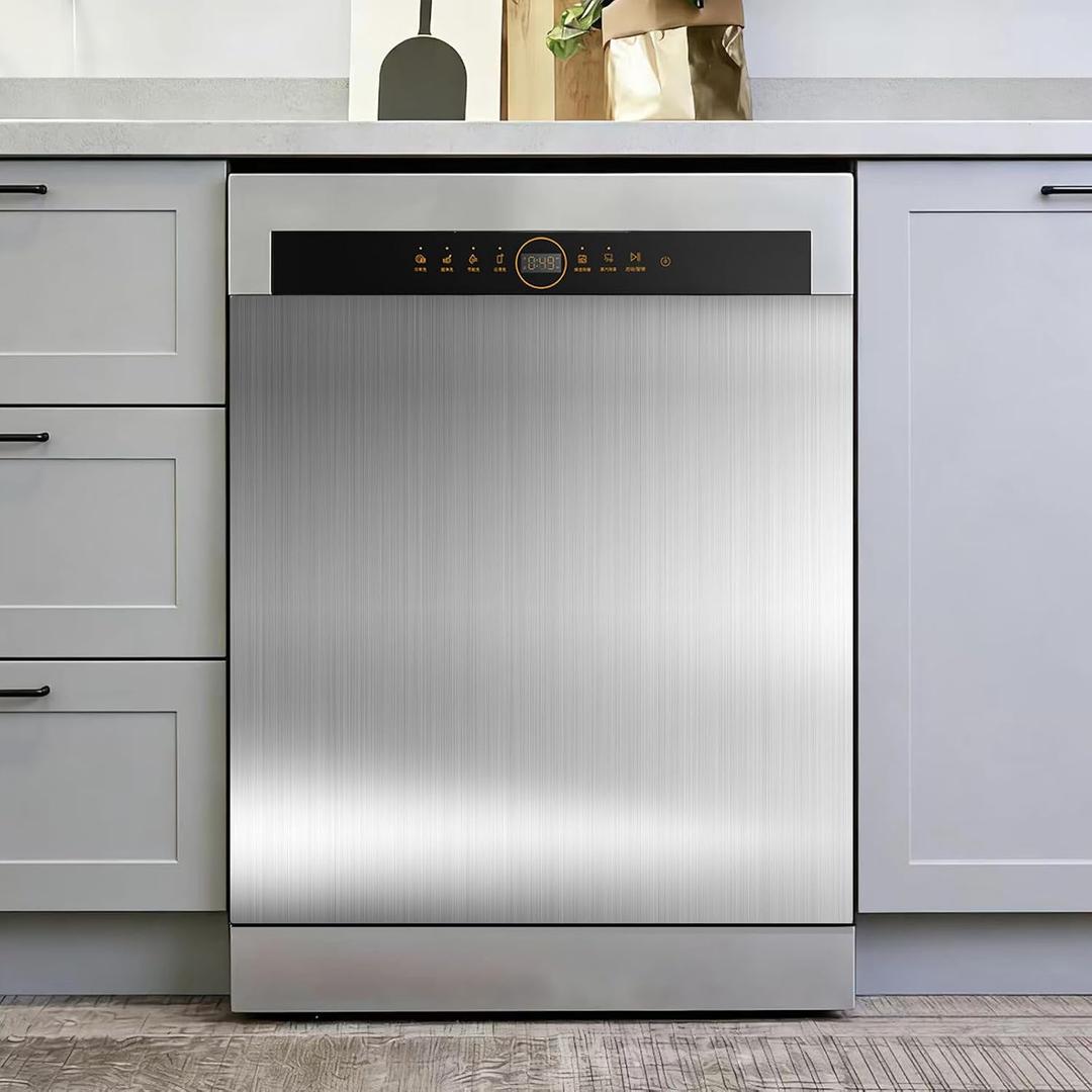 Magnetic Dishwasher Cover, Home Decorative Kitchen Refrigerator Magnetic Sticker, Silver Brushed Dishwasher Covers, Magnetic for the Front of the Refrigerator - 23.5“ x 26”
