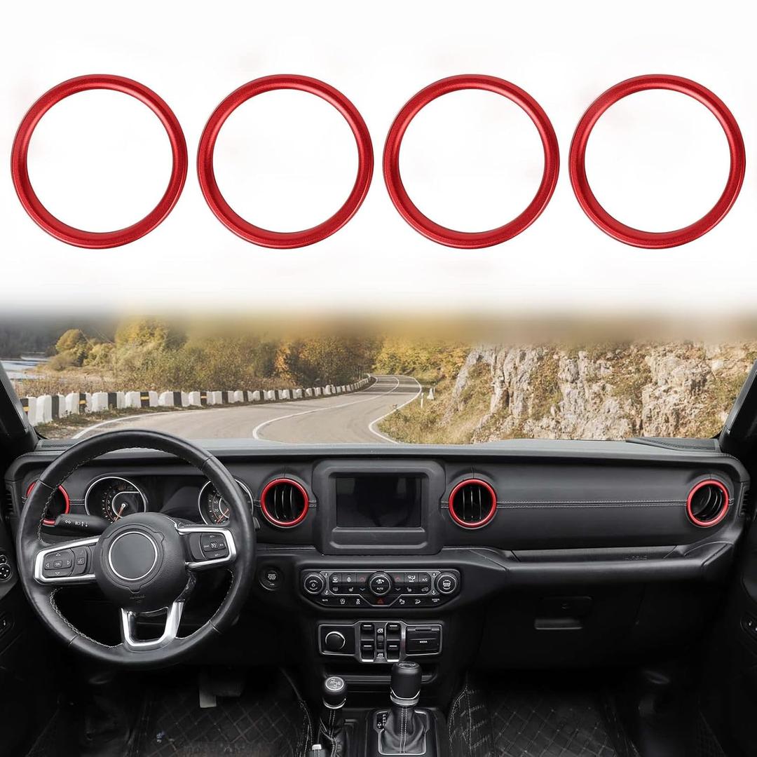 Voodonala for Jeep JL Dash Air Conditioning Vent Outlet Bezel Ventilation Grille Embellishment Trim for 2018-2023+ Jeep Wrangler JL JLU Gladiator JT Trunk Interior Accessories, Red Aluminum Alloy 2 Pcs