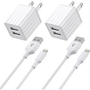 iPhone Charger,[Apple MFi Certified] Fast iPhone Charger 2PACK 6FT Lightning Cable Cord Fast Charging Dual 2 Port Plug USB Wall Charger Compatible with iPhone 14 13 12 11 Pro Max XS XR X 8 Plus 7 iPad (White)