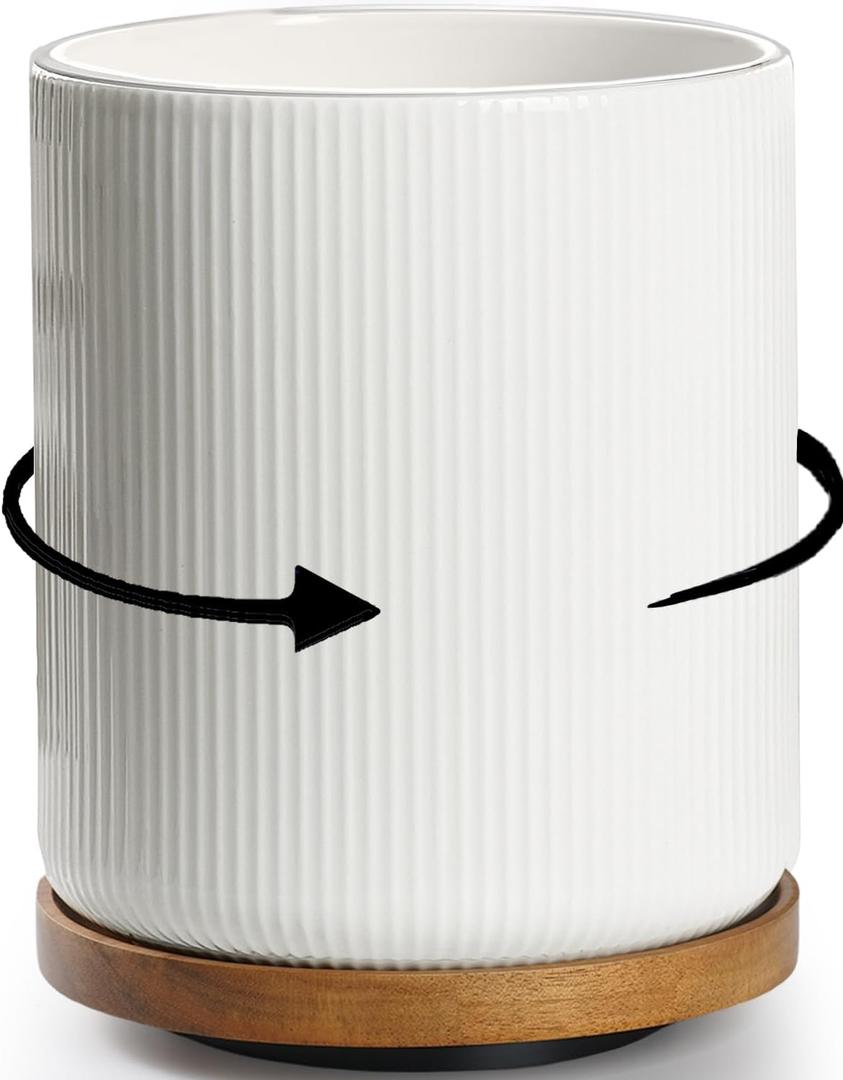 getstar Extra Large Rotating Utensil Holder for Kitchen Counter, 7.9" Ceramic Utensils Crocks Set for Countertop Large & Small Utensil Organizer for Spatula Farmhouse Kitchen Decor (Striped White)