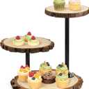 Chunful 3 Tier Round Natural Wood Cupcake Dessert Stand, Cup Cake Tower Stand Holder, Wooden Cake Display Tiered Centerpiece for Party, Birthday, Wedding, Baby Shower, Holiday Decoration