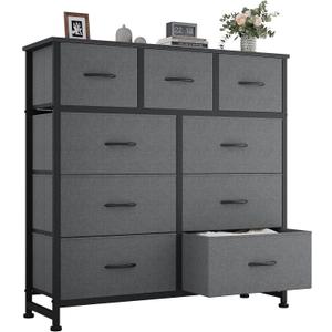 OLIXIS 9 Drawers Storage Organizers Units, Closet Organizers and Storage for Clothes, Fabric Storage Drawer for Living Room, Chest of Dresser in 39.4" D x 11.8" W x 39.9" H, Grey