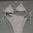 Tainehs Ribbed Two Piece Bikini Sets for Women Sexy Halter Triangle Top Swimsuit String Thong Bathing Suit (Medium, White)