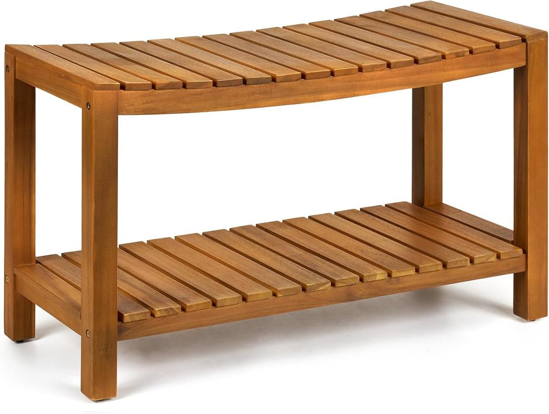 Upolana Teak Shower Bench, 32" Solid Wood Shower Stool for Inside Shower to Sit On, Wooden Bathroom Shower Seat Waterproof, 32 x 14 x 20 inches