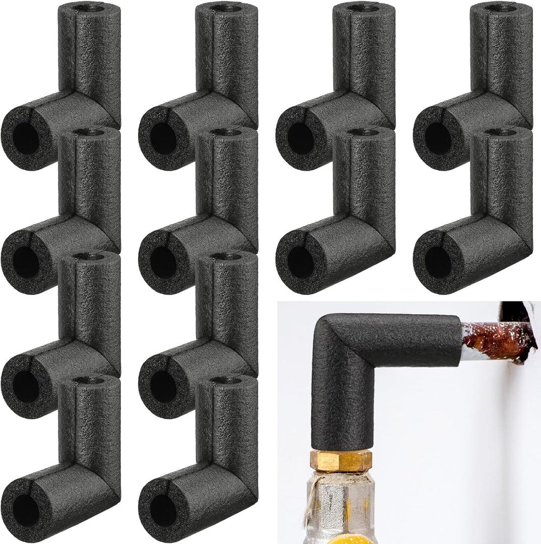 Frienda 8 Pack Pipe Insulation Foam Tube Elbow Insulation Tubing Elbows Water Freeze Protection Heat Preservation Foam Tube for Tubing Outdoor Water Pipe Protection (1/2 Inch)