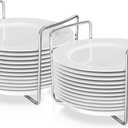 Wisuce Dish Racks for Kitchen Countertop Organizer - Bamboo Plate Holder Adjustable Size | Stainless Steel 304 Portable Handle for Kitchen Drawer Countertop Cupboard Shelf (2*Small, White)