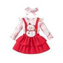 BemeyourBBs Newborn Baby Girl Halloween Thanksgiving Christmas Outfit Ruffle Romper Suspender Skirt Set Overall Dress Clothes (Snowman Pink, 0-3 Months)