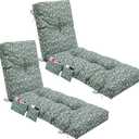 Kigley 2 Pcs Outdoor Chaise Lounge Cushions with Side Pocket 76x22x6 Thick Tufted Waterproof Patio Pool Lounge Chair Replacement Cushion Cyan Paisley Fade Resistant for Furniture Lawn, Patterned