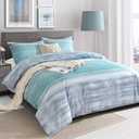 Blue Grey Striped Queen Size Duvet Cover - Teal and Gray Stripe Printed Pattern Reversible Microfiber Comforter Cover Bedding Sets - 3PC 90 x 90 Soft Bed Sets , Modern Abstract Style for Women Men