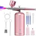 Airbrush Kit with Compressor - 48PSI High-Pressure, Non-Clogging Air Brush Set Cordless Rechargeable with 0.3mm Nozzle and Cleaning Brush for Nail Art, Makeup, Painting, and Cake Decorating (Pink)