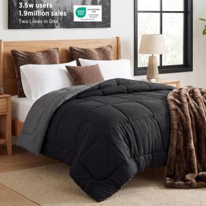 Bedsure Queen Comforter Duvet Insert - Bed Comforter Quilted, Black/Grey