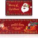 Black Santa Christmas Kitchen Rug and Mat Set,African American Christmas Decorations,Winter Holiday Merry Christmas Kitchen Sink Floor Mat Santa Claus Kitchen Bathroom Mat for Xmas Indoor Decoration