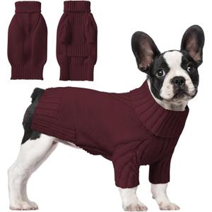 Dog Sweaters for Small Medium Large Dog, Classic Turtleneck Pet Clothes Warm Thermal Doggy Winter Coat, Thick Double Knitting Collar Pullover Cold Weather Puppy Jacket for Indoor & Outdoor Wear (Burgundy, S)