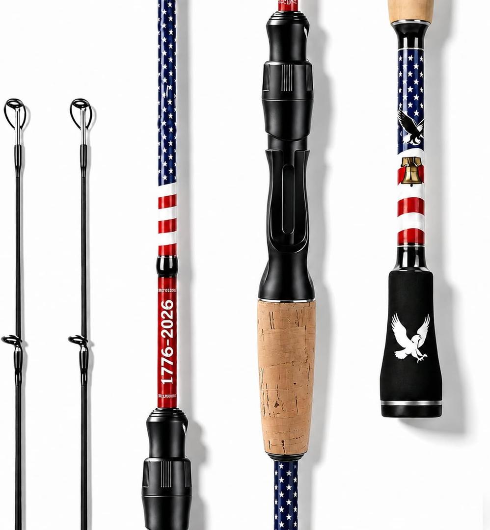 6FT Carbon Fiber Fishing Rod, Twin-Tip Design with American Flag for USA 250th Anniversary, Cork/ EVA Handle, 2-Piece Spinning Rod for Freshwater Bass