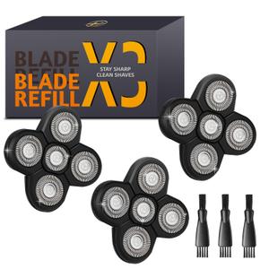 Freedom Grooming Bald Head Shaver Replacement Blades - Premium 5 Blade Shaver Heads for Bald Men, 3 Cleaning Brush, 3 Pack