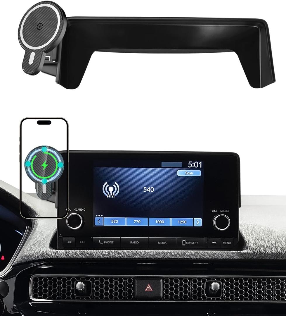 PZK Car Phone Mount for Honda Civic 2022-2025 2026 /Acura Integra 2023-2025 LX/EX/EX-L/Sport/Sport Hybrid/Touring/Si/Type R for 7/9-Inch Screen Magnetic 15W Fast Wireless Charger Phone Holder