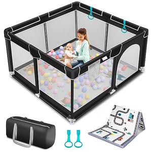 Suposeu Baby Playpen, Sturdy and Safety Playard with Soft Breathable Mesh, Indoor and Outdoor Baby Fence, Portable Playpen for Babies and Toddlers, Black