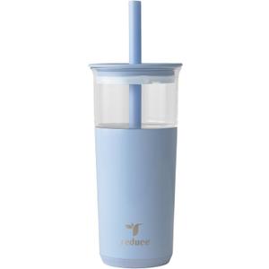 REDUCE Aspen 20 oz Vacuum Insulated Glass Tumbler with Lid & Extra Wide Straw - Keeps Drinks Cold for 12 Hrs - Ideal for Iced Coffee, Smoothies & Boba - Dishwasher Safe, Soft Base - Glacier