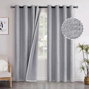 YoungsTex Grey Linen Blackout Curtains for Living Room 84 Inches Long, Thermal Insulated Window Drapes with Grommet Full Room Darkening Energy Saving for Bedroom, 2 Panels, 52 X 84 Inch