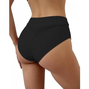 WODECASA Womens High Waisted Bikini Bottoms Ruched Scrunch Butt Swim Briefs Tummy Control High Cut Bathing Suit Bottom 2026, Medium, Black