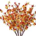 JFLORU 6 Pack Fall Picks,17 Tall Fall Berry Stems Autumn Orange Spray with Red Berries for Fall Home Decor and Thanksgiving Day Harvest Festival Celebration (Orange Leaves and Red Berries)