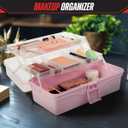 14 Plastic Tackle Box Organizer - 3-Layer Portable Sewing Box, Art Caddy, Craft Storage, First Aid Medicine Utility Toolbox or Hair Accessories Organizer with Latch and Handle by Stalwart (Pink)