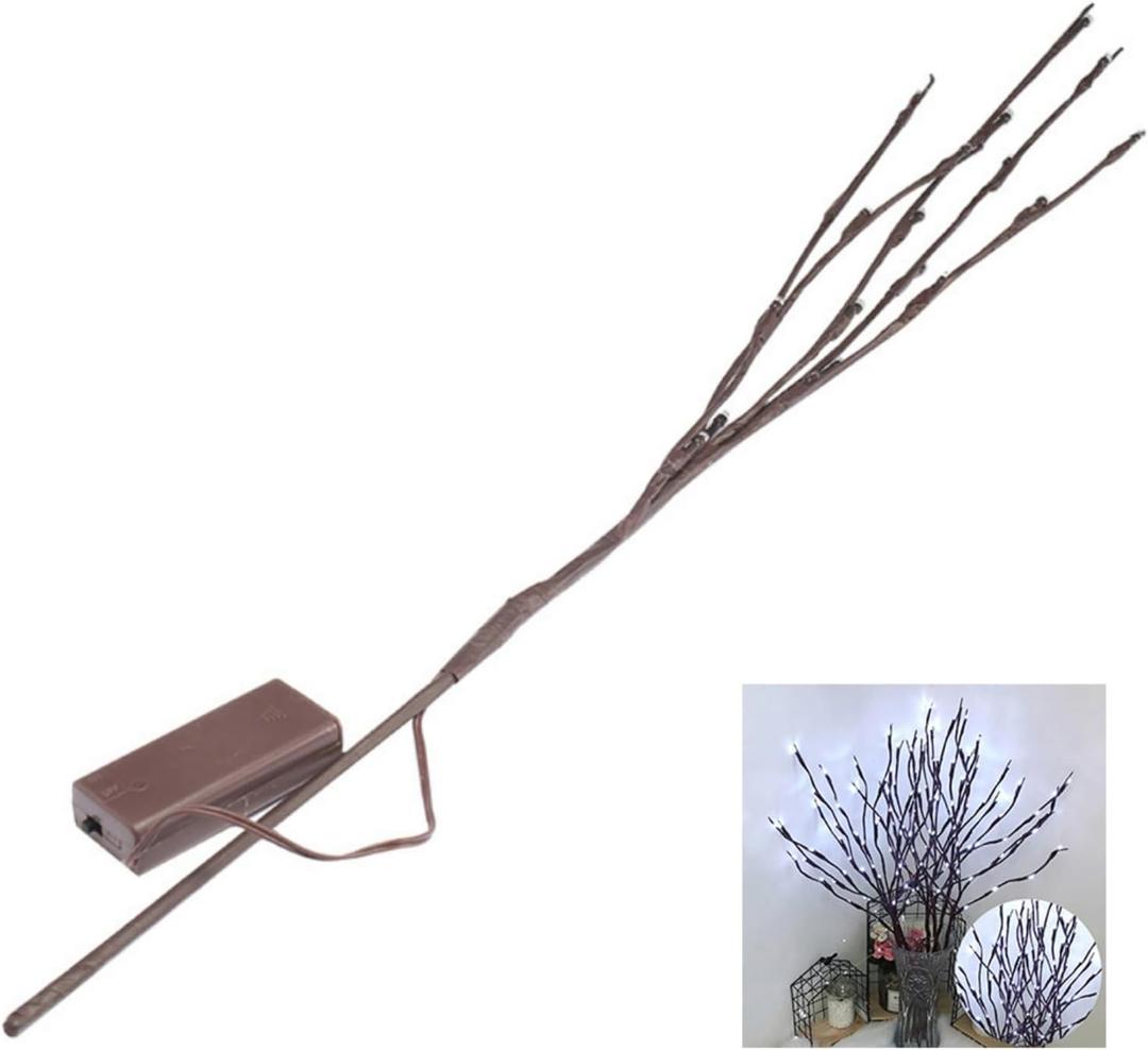 Ochine 1 Pack Led Branch Light Battery Operated Lighted Branch Vase Filler Willow Tree, Twig Lights Artificial Little Twig Power Brown 30 Inch 20 LED for Outdoor Indoor Home Decor