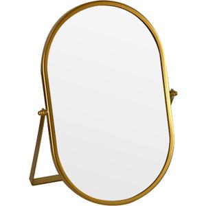 Tstarer Oval Vanity Mirror with Stand, Gold Metal Frame, Tabletop Makeup Mirror (Gold, 7.1 x 11 inches)