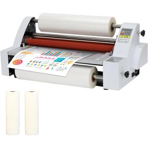350mm Laminator Machine with Two Rolls of Laminating Film, V350 Hot Cold Roll Laminator, Single/Double Sided Thermal for Paper Card Wood Veneer PVC Foil, Digital Display, Safety Protection