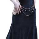 Women Sexy Halter Backless Hollow Out Dress with Detachable Gold Chain for Club, Party & Cosplay, Size: Large, Black