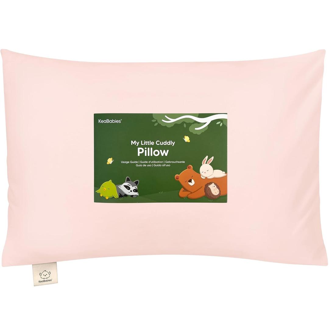 KeaBabies Toddler Pillow with Pillowcase - 13x18 My Little Cuddly Kids Travel Pillows for Sleeping, Nap, Viscose from Bamboo Nursery Pillowcase, Soft & Breathable, Toddler 2-5 Years Old (Mist Pink)