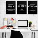 GUBIYU Black and White Motivational Paintings Wall Decor for Living Room Grind Hustle Execution Canvas Wall Art Inspirational Posters Large Gym Office Artwork for Men Guys Bedroom Room Decor 16"x24", 16X24inch *3pcs