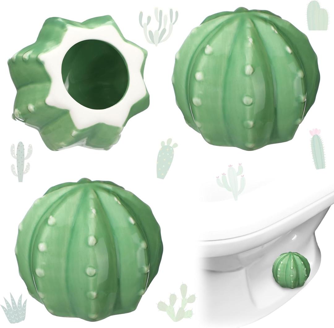 Honeydak 2 Pack Toilet Bolt Caps Decorative Cactus Toilet Bolt Screw Covers Cute Ceramic Bathroom Decor Fun Themed Gadgets Bathroom Replacement Parts (Green)