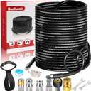 150 FT Sewer Jetter Kit for Pressure Washer, 5800 PSI High-Pressure Drain Cleaning Hose, 1/4 Inch NPT with 3 Nozzles, Watertight Tape, Handle Strap & 2 Spanners, Drain Cleaning Solution