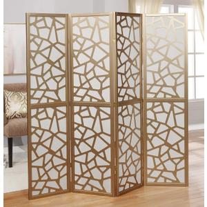 Roundhill Furniture Giyano 4 Panel Screen Room Divider, White Screen with Gold Frame