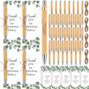 Yeaqee 104 Pcs Wedding Thank You Gifts Include 50 Wedding Bamboo Retractable Ballpoint Pens Wooden Black Ink Bridal Shower Pens 50 Greenery Bookmark Cards and 4 Twines for Party Favor Supplies