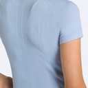 Womens Seamless Short Sleeve Workout Tee Featherlight Nylon Top for Gym Yoga Daily Wear (Blue)