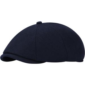 Men's Wool Blend Newsboy Cap Adjustable Gatsby Ivy Newsies Cabbie Hat Classic 8 Panel Tweed Flat Winter Hat (Medium, Pure Navy)