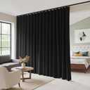 RYB HOME 100% Blackout Room Divider Curtain, Thermal Insulated & Privacy Assured Extra Wide Curtain for Bedroom/Sliding Door, Back Tab&Rod Pocket Drape with Hooks for Ceiling, W100xL84, Black, 1 Panel