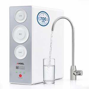 ANGEL X2 Tankless Reverse Osmosis Water Filter System, 700GPD, Removes 99% PFAS, Tested to NSF/ANSI 58, 42 & 372 Standards, 2.5:1 Pure to Drain, Reduce Chlorine, TDS, Under Sink RO System with Faucet