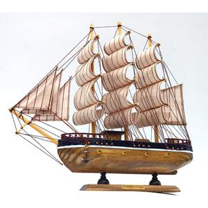 Smooth sailing boat model Mediterranean sailing boat wooden sailing boat furniture decoration room decoration (main brown)