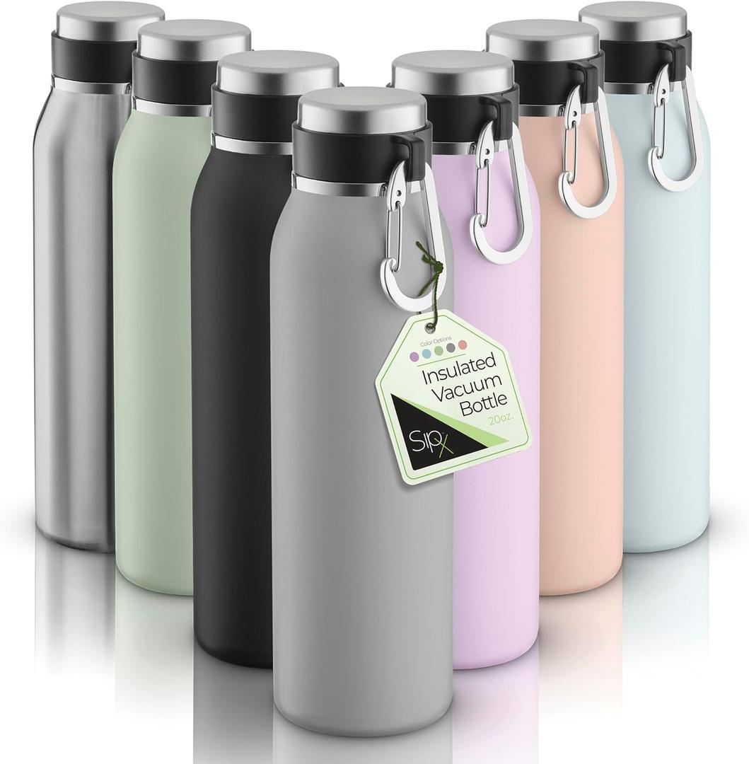 SipX 20 oz Stainless Steel Insulated Water Bottle with Leakproof Lid & Carry Hook  Triple Insulated  Cold 24 Hours/Hot 12 Hours  Perfect for Gym, Work, Sports, Travel  Grey (Gray)