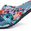 shevalues Summer House Slippers for Women with Arch Support Breathable Waffle Cotton Indoor Slippers Slip on Open Toe Home Shoes (7, Cyan Blue)