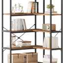 Casaottima Corner Bookshelf 5 Tier, 57 Inches Reversible Book Shelf for Living Room, Industrial Wooden Bookcase with Open Shelves and Metal Frame for Bedroom, Home Office, Kitchen, Rustic Brown (Vintage)