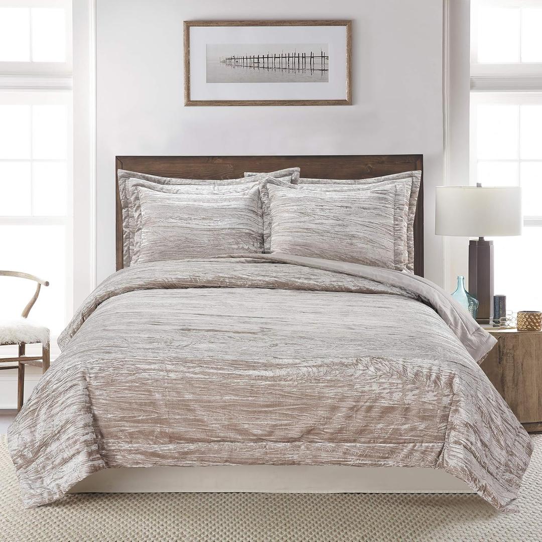 Levtex Home - Amity Quilt - King - Champagne Crinkle Velvet - Quilt Size (106x92in.) - Polyester Velvet and Microfiber