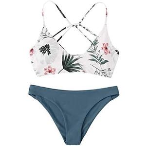 SweatyRocks Women's Sexy Bathing Suit Floral Print Cross Back Bikini Set Swimsuits(S)