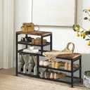 Shoe Rack Bench Shoe Storage Organizer with Seat, 5-Tier Industrial Free Standing Shoe Rack for Entryway, Narrow Shoe Rack Organizer Shelves for High Heels, Entryways, Hallways, Closets,Brown