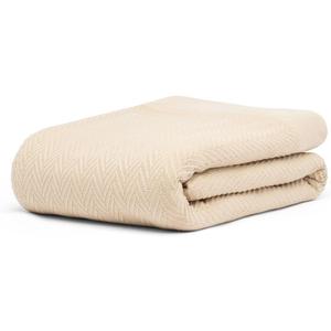 Queen Size Multipurpose Blanket, 100% Extra Long Staple Cotton, Soft & Breathable Herringbone Weave, Beige, Lightweight, Machine Washable, All-Season Throw Blanket for Bedroom & Travel