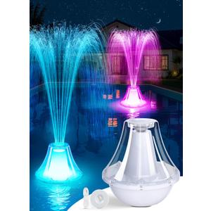 Bubbling Pool Fountain with Lights,Floating Pool Fountains with Anchor,Above Ground Pool Water Fountain Pump,Battery Powered Swimming Pool Floating Fountains for Inground Pool-1PC(White)